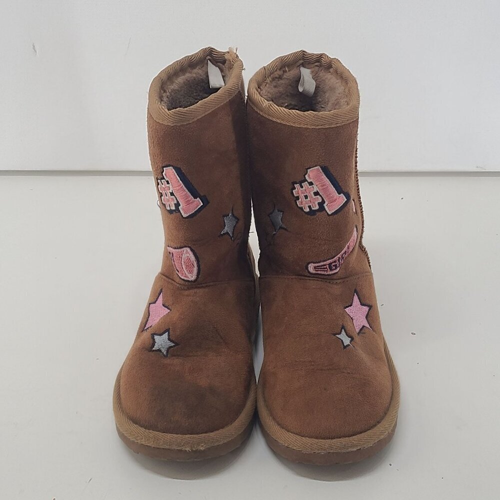 The Children’s Place Girls Cheer patch faux fur lined suede boots Size 1